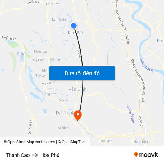 Thanh Cao to Hòa Phú map