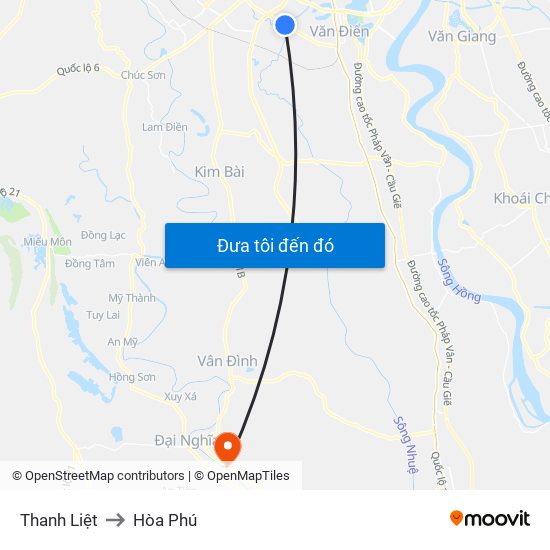 Thanh Liệt to Hòa Phú map