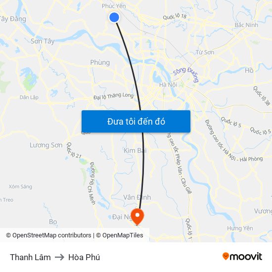Thanh Lâm to Hòa Phú map