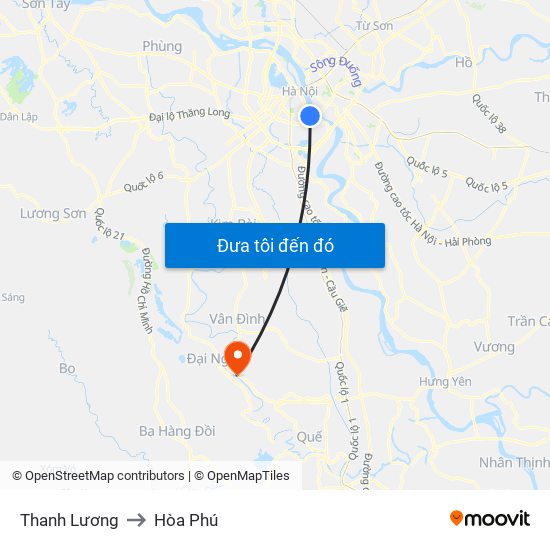 Thanh Lương to Hòa Phú map