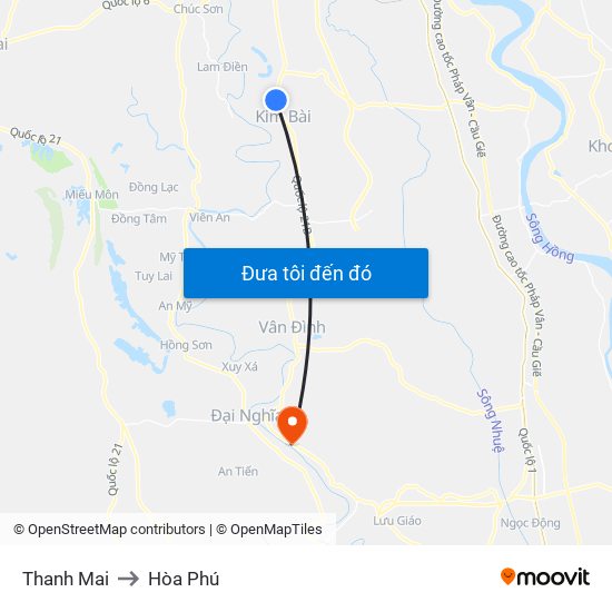 Thanh Mai to Hòa Phú map