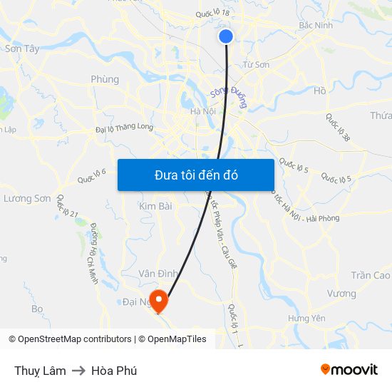 Thuỵ Lâm to Hòa Phú map