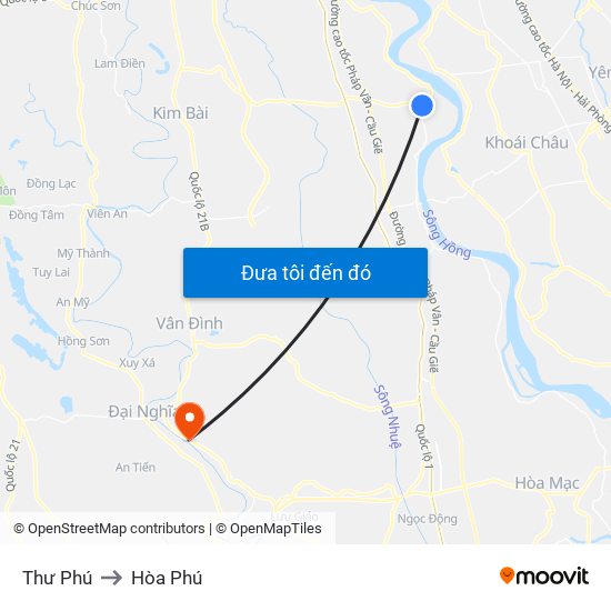 Thư Phú to Hòa Phú map