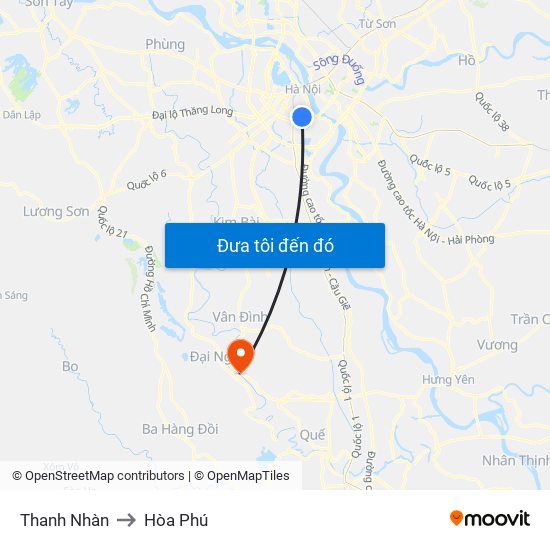 Thanh Nhàn to Hòa Phú map