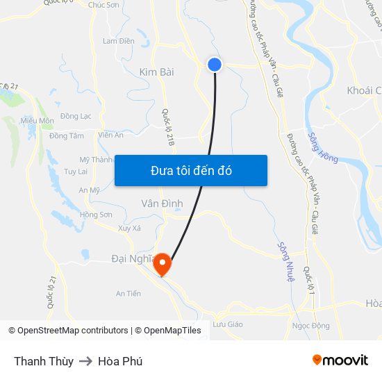 Thanh Thùy to Hòa Phú map