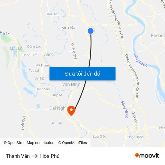 Thanh Văn to Hòa Phú map