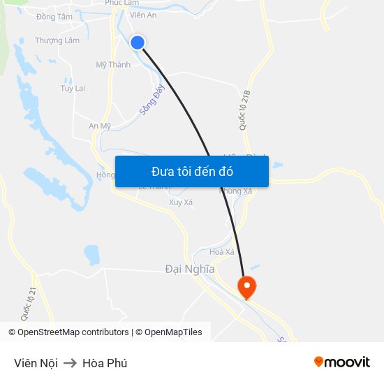 Viên Nội to Hòa Phú map