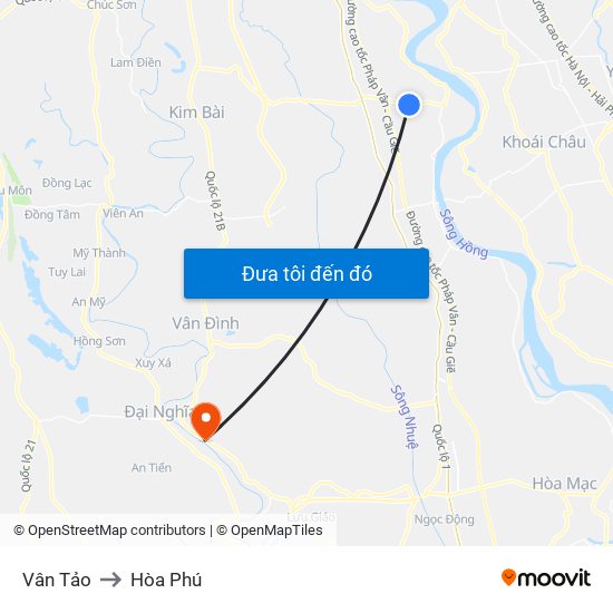 Vân Tảo to Hòa Phú map