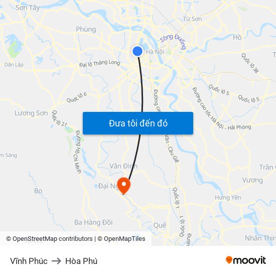 Vĩnh Phúc to Hòa Phú map