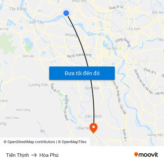 Tiến Thịnh to Hòa Phú map