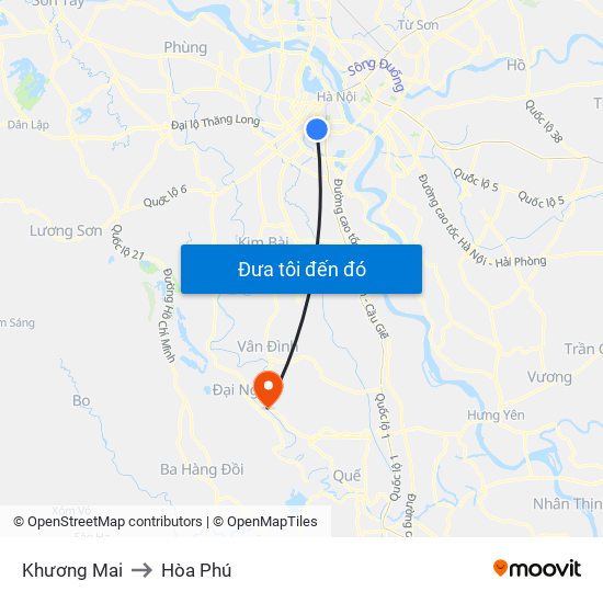 Khương Mai to Hòa Phú map