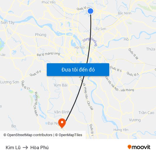 Kim Lũ to Hòa Phú map