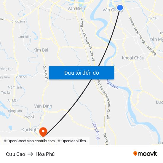 Cửu Cao to Hòa Phú map