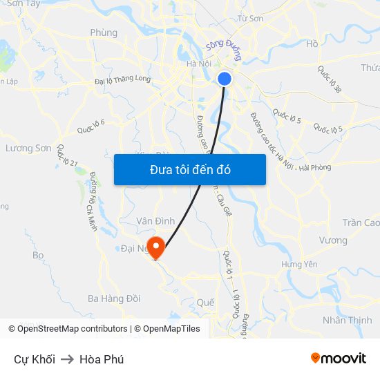 Cự Khối to Hòa Phú map