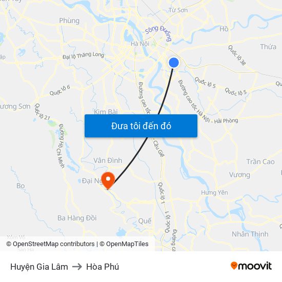 Huyện Gia Lâm to Hòa Phú map
