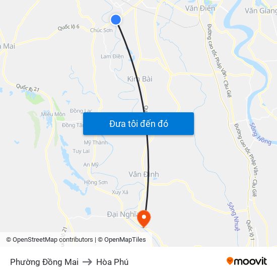 Phường Đồng Mai to Hòa Phú map