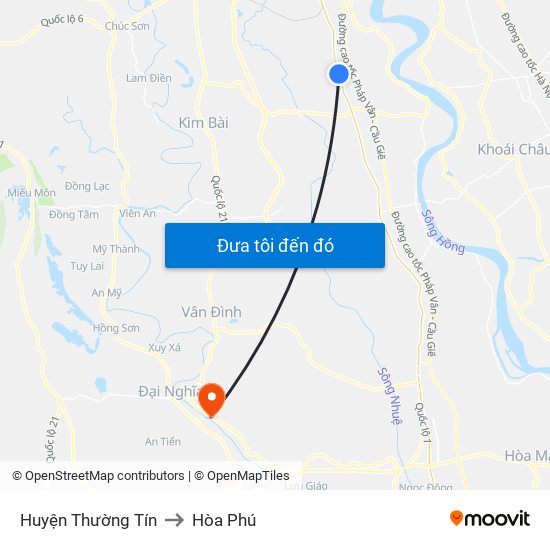 Huyện Thường Tín to Hòa Phú map