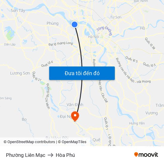Phường Liên Mạc to Hòa Phú map