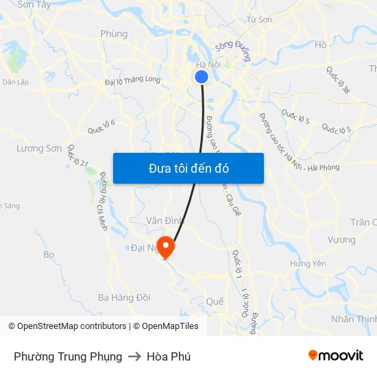 Phường Trung Phụng to Hòa Phú map