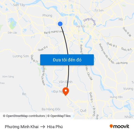 Phường Minh Khai to Hòa Phú map