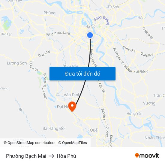 Phường Bạch Mai to Hòa Phú map