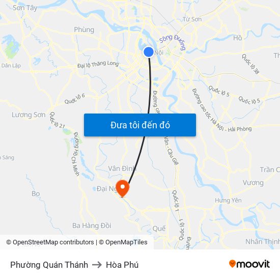 Phường Quán Thánh to Hòa Phú map