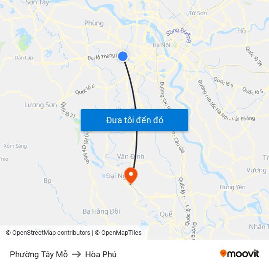 Phường Tây Mỗ to Hòa Phú map