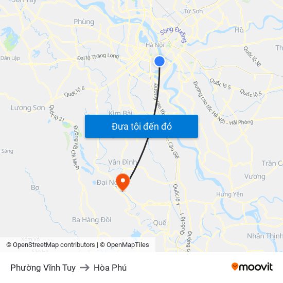 Phường Vĩnh Tuy to Hòa Phú map