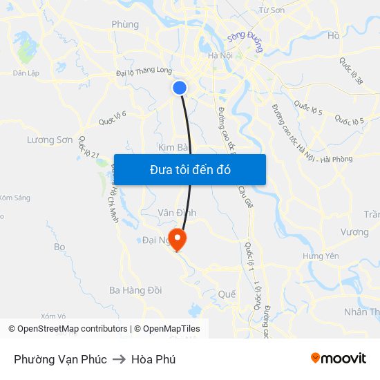 Phường Vạn Phúc to Hòa Phú map