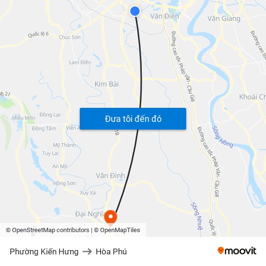 Phường Kiến Hưng to Hòa Phú map