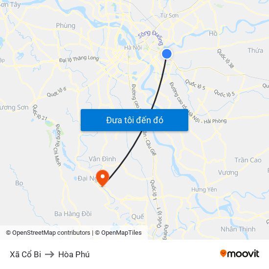 Xã Cổ Bi to Hòa Phú map