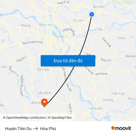 Huyện Tiên Du to Hòa Phú map
