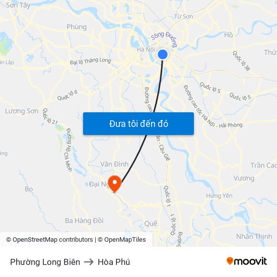 Phường Long Biên to Hòa Phú map