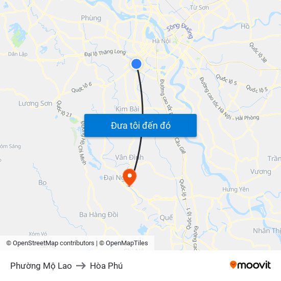Phường Mộ Lao to Hòa Phú map