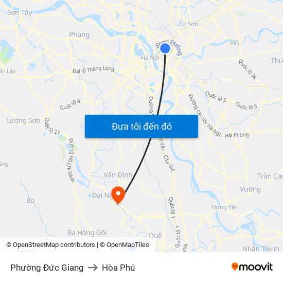 Phường Đức Giang to Hòa Phú map