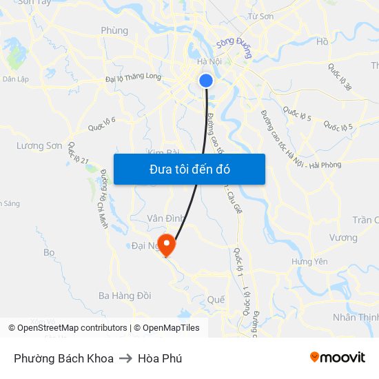 Phường Bách Khoa to Hòa Phú map