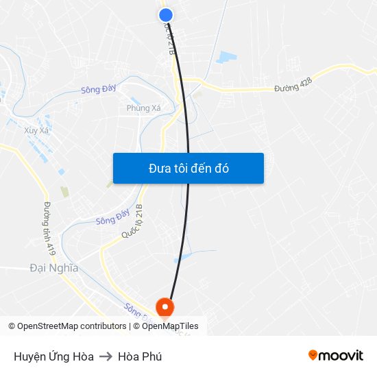 Huyện Ứng Hòa to Hòa Phú map