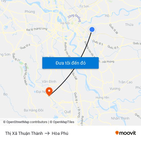 Thị Xã Thuận Thành to Hòa Phú map
