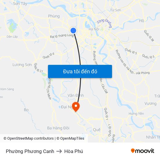 Phường Phương Canh to Hòa Phú map