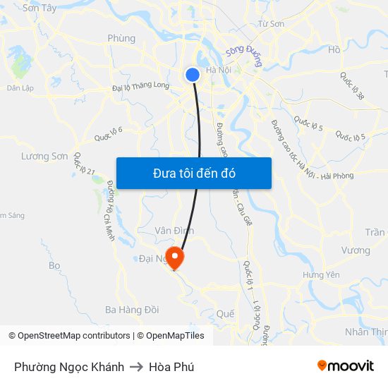 Phường Ngọc Khánh to Hòa Phú map