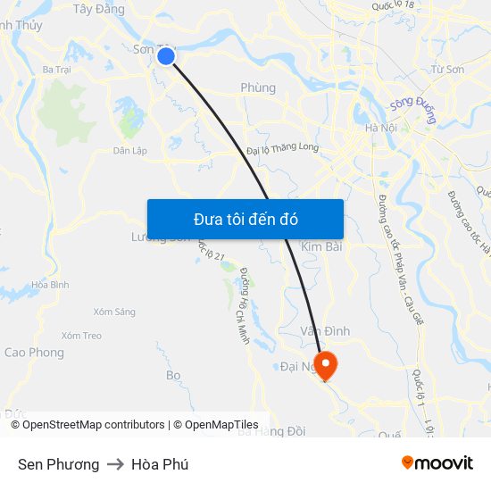 Sen Phương to Hòa Phú map