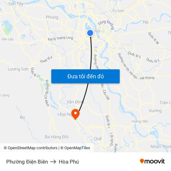 Phường Điện Biên to Hòa Phú map