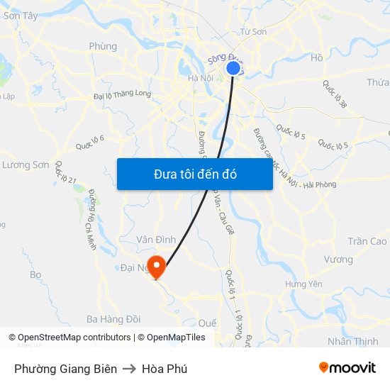 Phường Giang Biên to Hòa Phú map