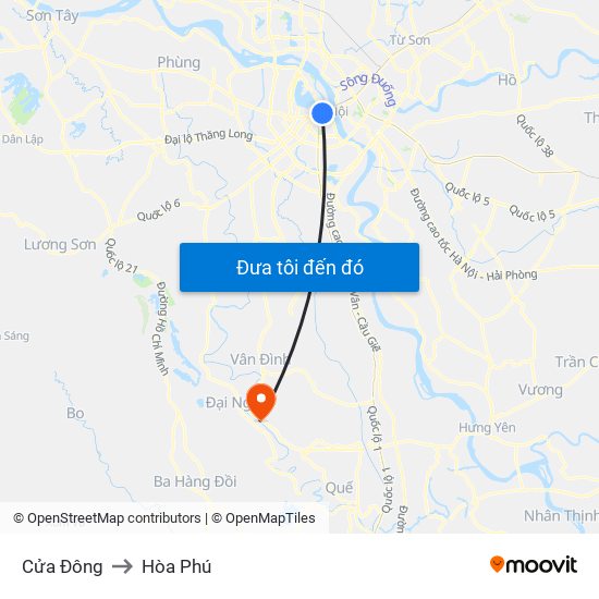 Cửa Đông to Hòa Phú map