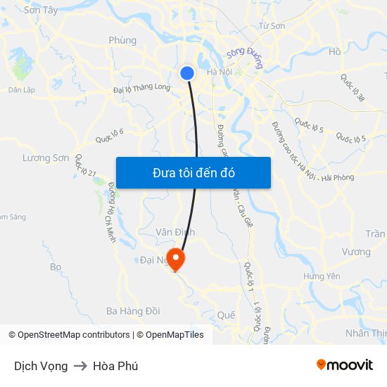 Dịch Vọng to Hòa Phú map