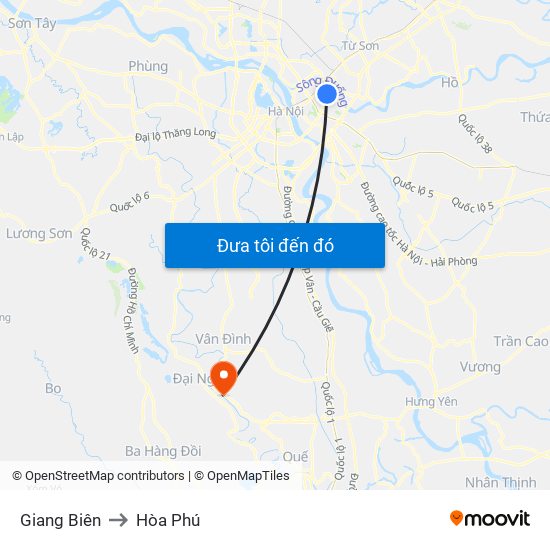 Giang Biên to Hòa Phú map