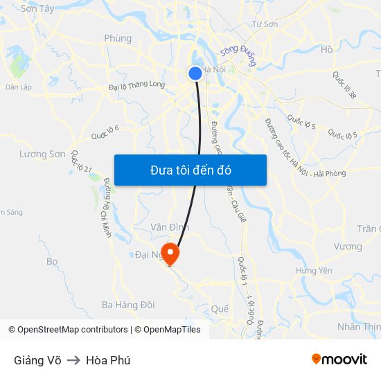 Giảng Võ to Hòa Phú map