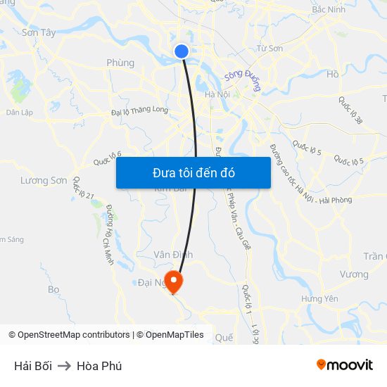 Hải Bối to Hòa Phú map