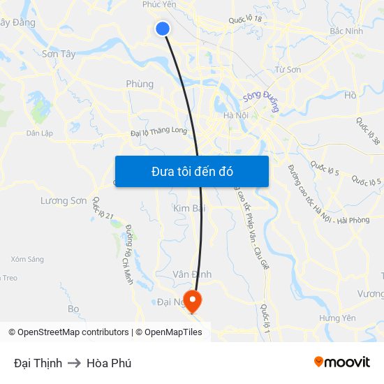 Đại Thịnh to Hòa Phú map