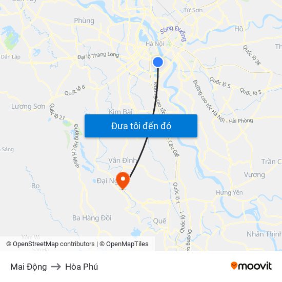 Mai Động to Hòa Phú map
